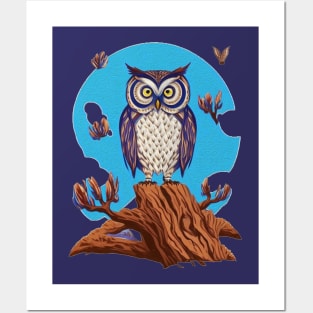 Owl on a Stump Posters and Art